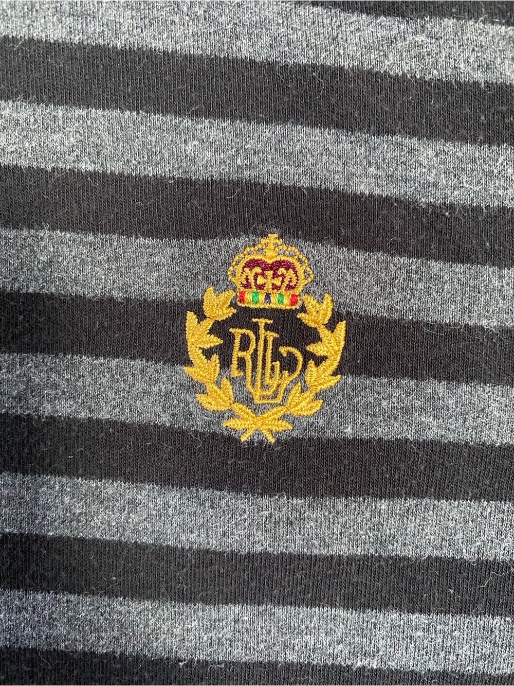 Ralph Lauren Black Grey Cotton Striped Striped Turtleneck Shirt Top Embroidery - Picture 7 of 7